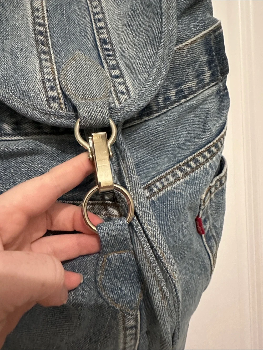 Vintage Hand & Heart Upcycled Levi’s Denim Backpack Y2K Drawstring Reworked
